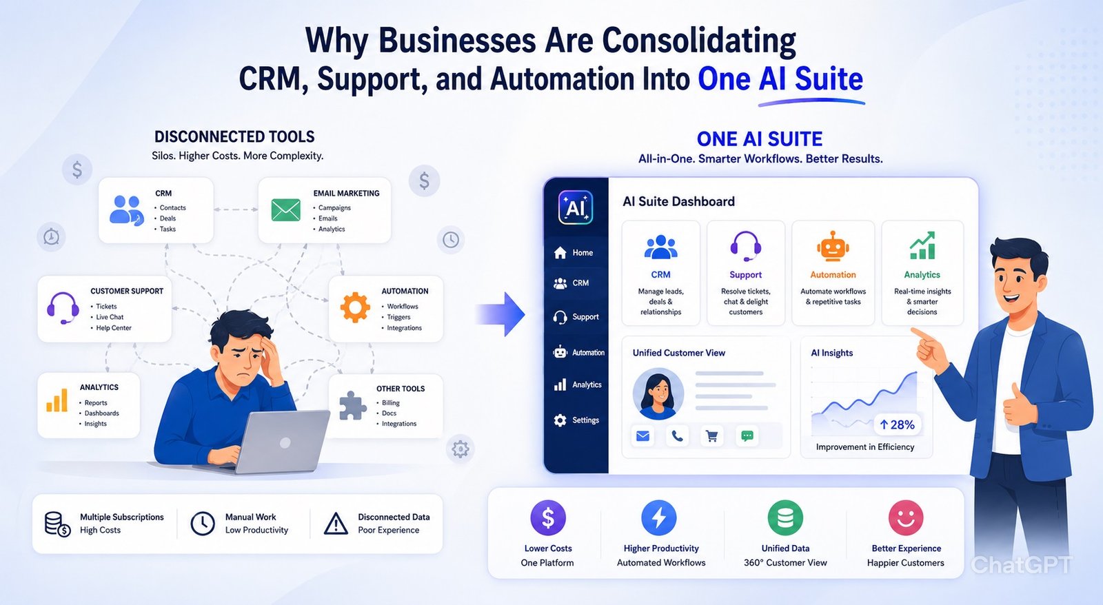 Why Businesses Are Consolidating CRM, Support & Automation Into One AI Suite